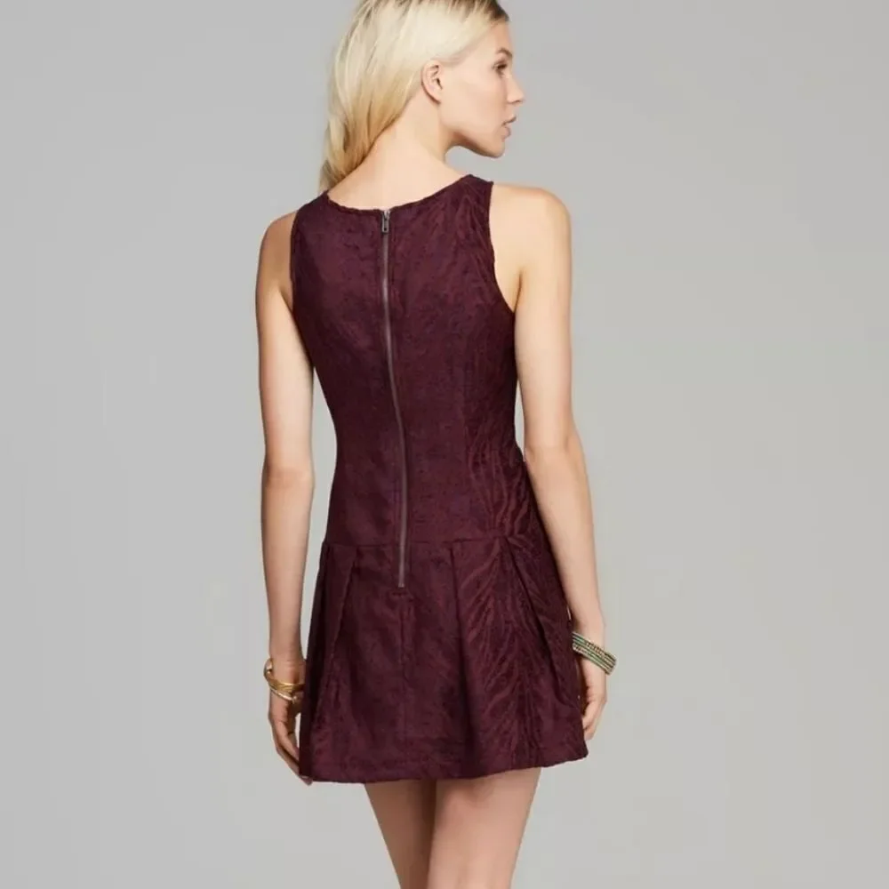 Free People Chenille Zebra Print Drop Waist Pleated Mini Dress in Mulberry 6